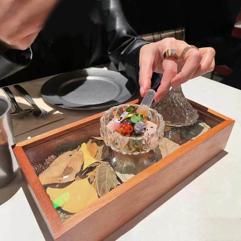 法式西餐分子料理意境菜创意玻璃位上冷菜餐具双面透明玻璃木盒盘,餐饮具,盘,淘宝优惠券,粉丝福利购,淘宝优惠卷