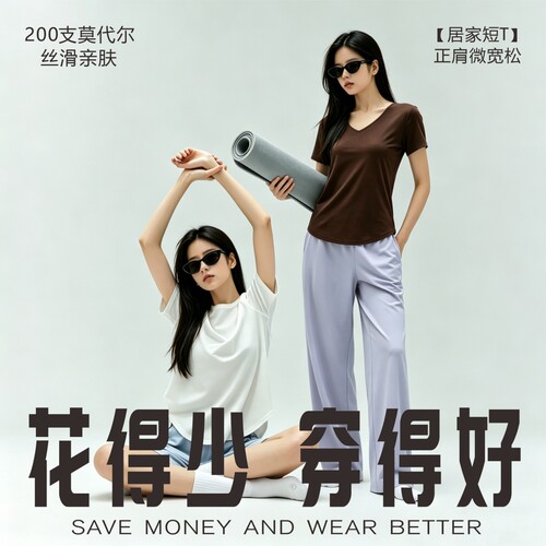 spicy honey200支莫代尔舒适短袖丝滑纯色T恤正肩微宽松女居家服