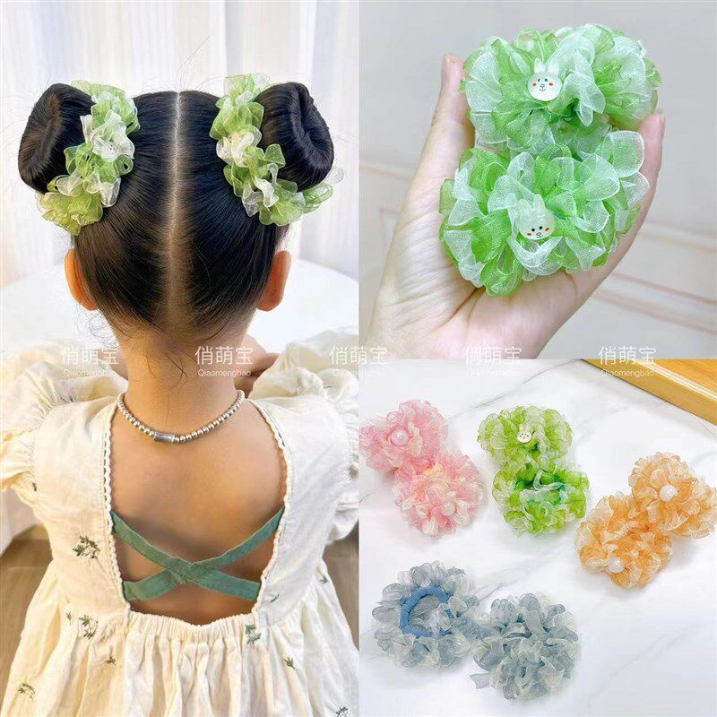 俏萌宝彩色高弹力网纱丸子头发绳大肠圈皮筋清新甜美盘发头绳夏季