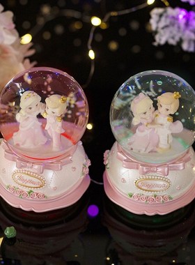 水晶球大号卡通摆件内转水晶球音乐盒带雪花可发光生日礼物女孩