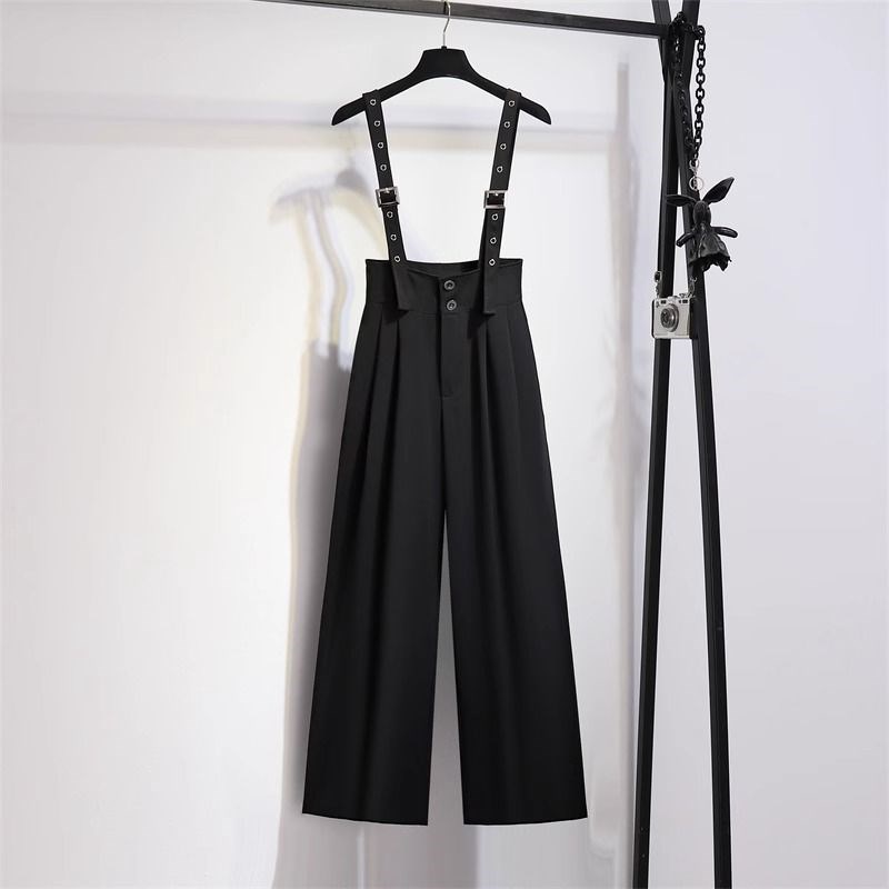 设计感西装背带裤女夏季垂感长裤高级感宽松显瘦高腰阔腿连体裤子