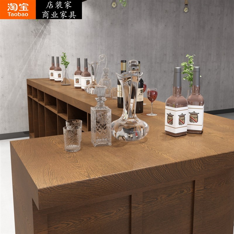 美式乡村实木转角酒吧吧台桌咖啡前台收银台复古清吧调酒柜台定制