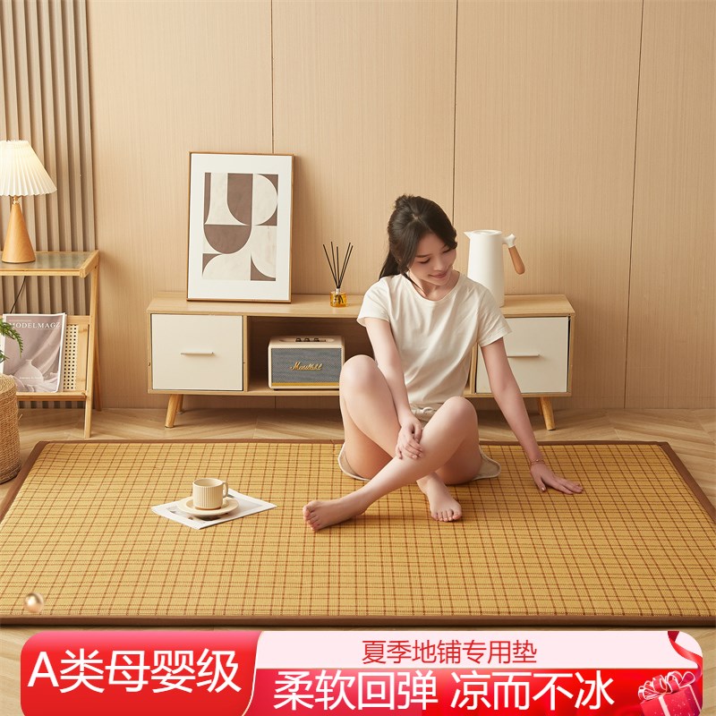 夏天凉席地垫睡觉打地铺榻榻米床垫午睡垫家用卧室冰藤席床边软垫