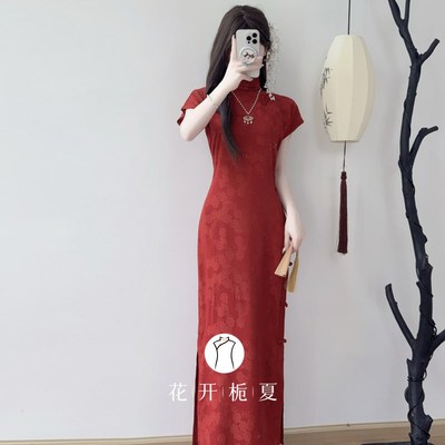 《玫瑰恋》古法全开襟红色旗袍新中式连衣订婚礼服结婚敬酒服