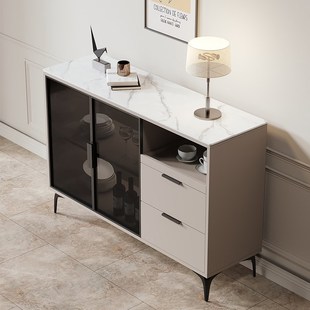 现代简约实木岩板餐边柜茶水柜玄关隔断柜靠墙收纳储物柜家用客厅