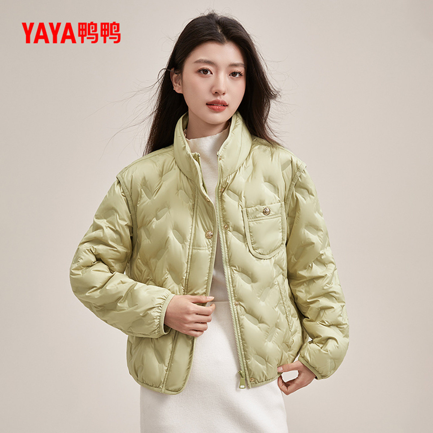 鸭鸭韩版立领短款轻薄羽绒服女2024冬新品时尚轻熟百搭外套小个子