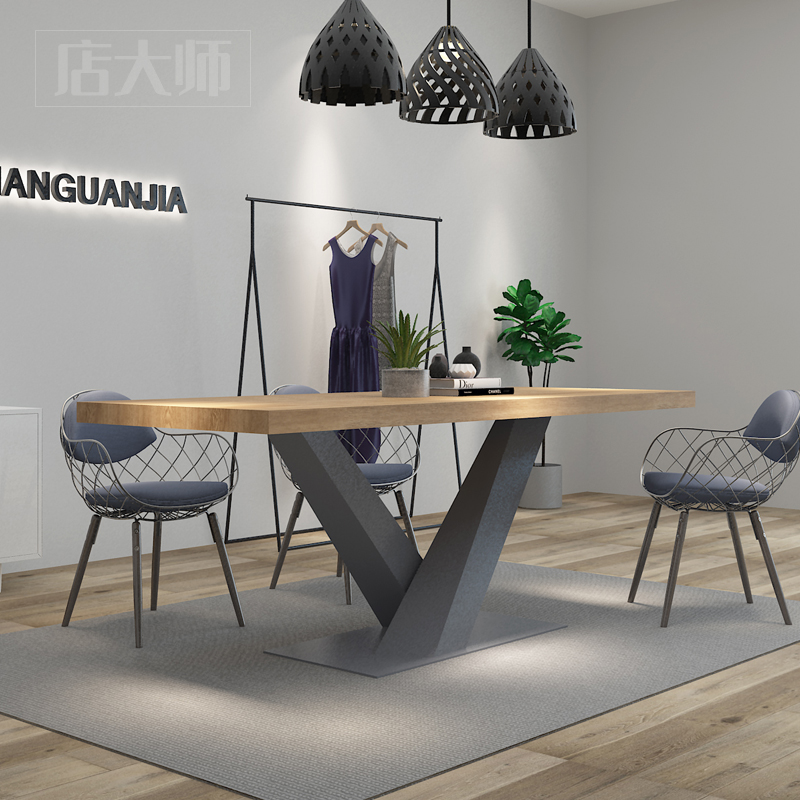 服装店桌子中间摆放中岛展示桌铁木展示台长方形流水台展示架置物
