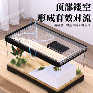 乌龟缸带晒台家用小型饲养箱亚克力带盖防逃逸造景别墅养龟饲养缸