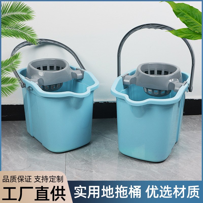 家用带轮子拖地拖把桶加厚塑料旋转拧水墩布单桶手动挤水桶地拖桶
