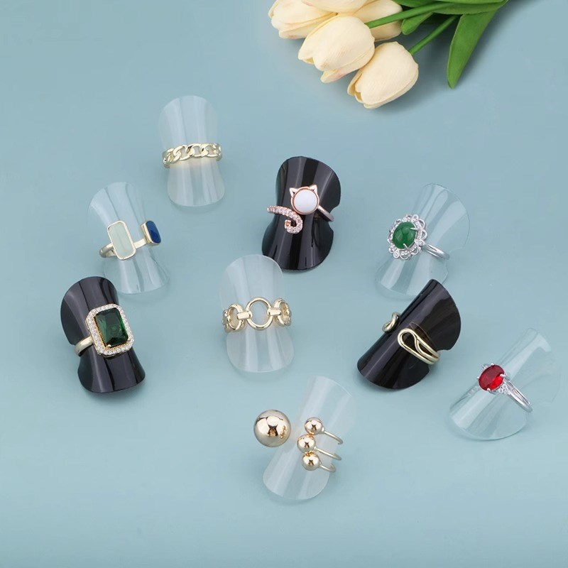 戒指展示架透明圆形塑料s固定卡片首饰收纳柜台摆设道具软胶片托