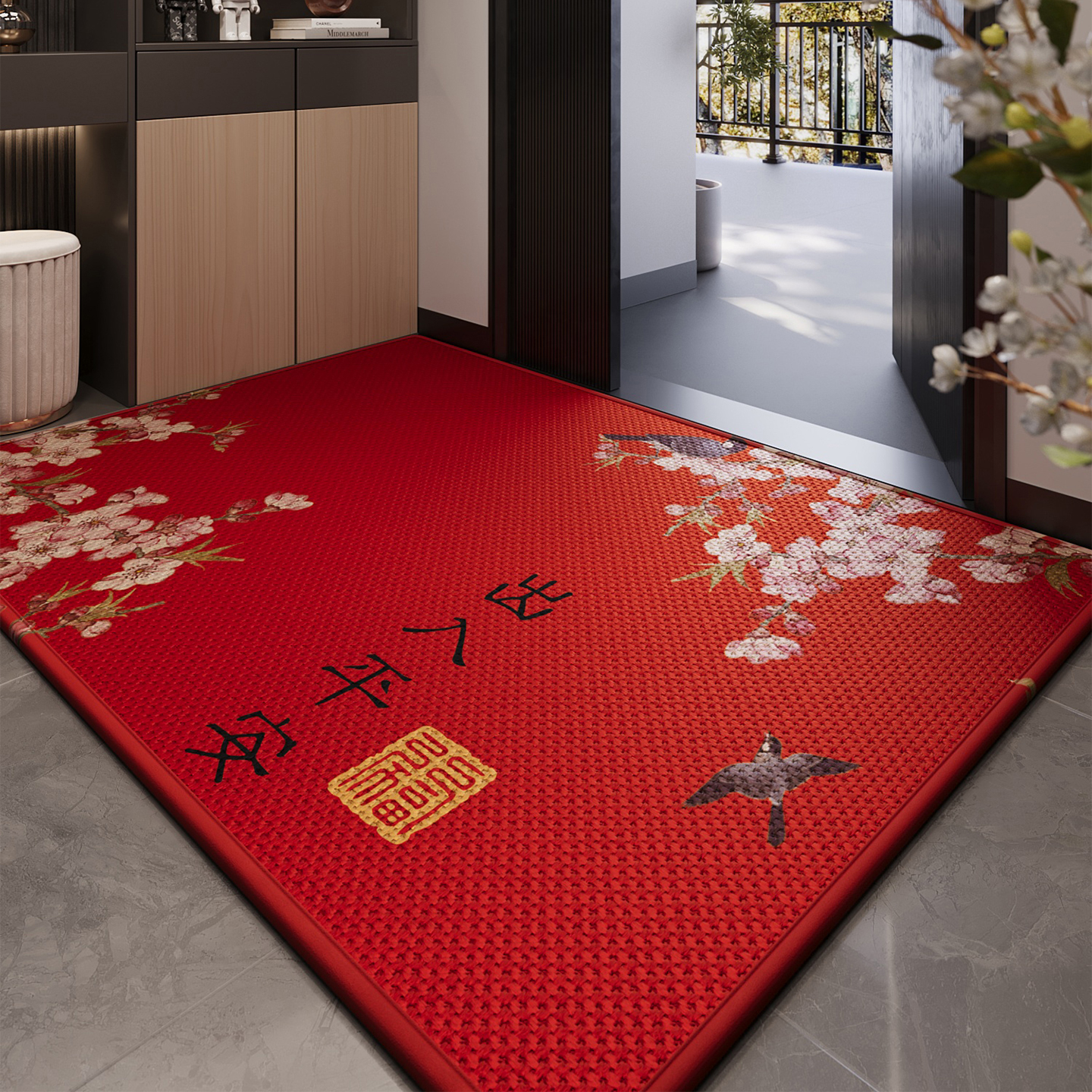 红色入户门地垫玄关大门口防滑脚垫2025新款耐脏除尘地毯门垫定制
