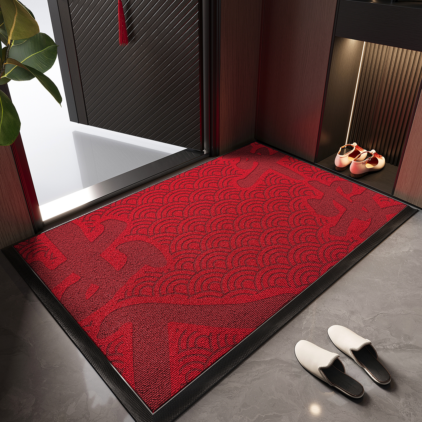 红色入户门地垫耐脏除尘防滑脚垫