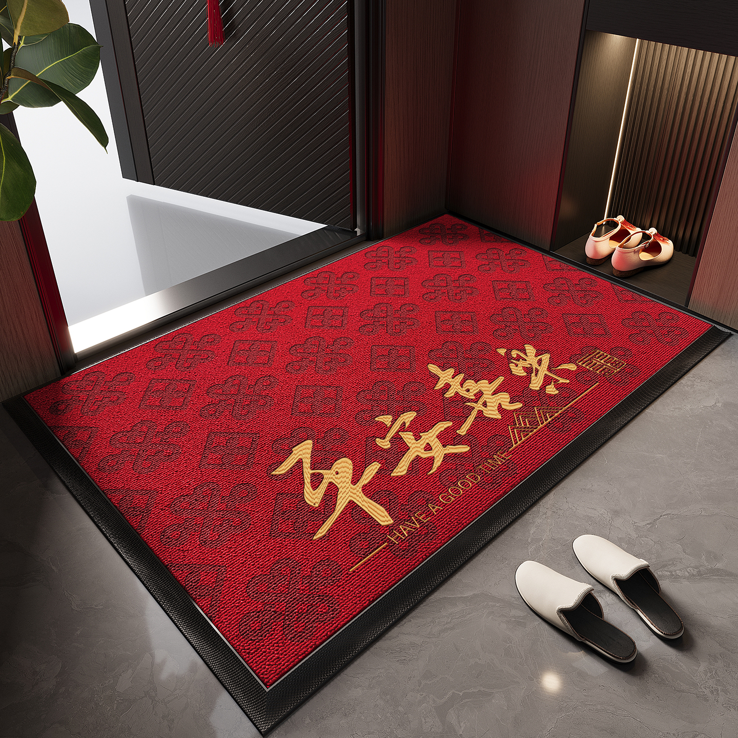 红色高端入户门地垫防滑脚垫别墅玄关大门口门垫耐脏除尘免洗地毯