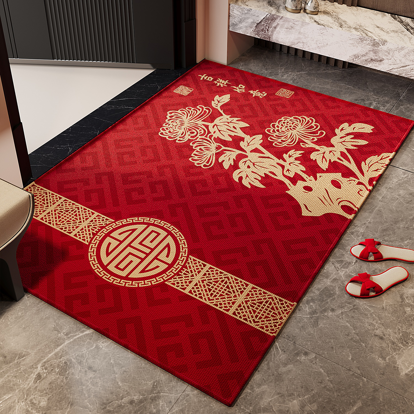 红色入户门地垫2025新款玄关大门口进门脚垫防滑除尘耐磨耐脏地毯