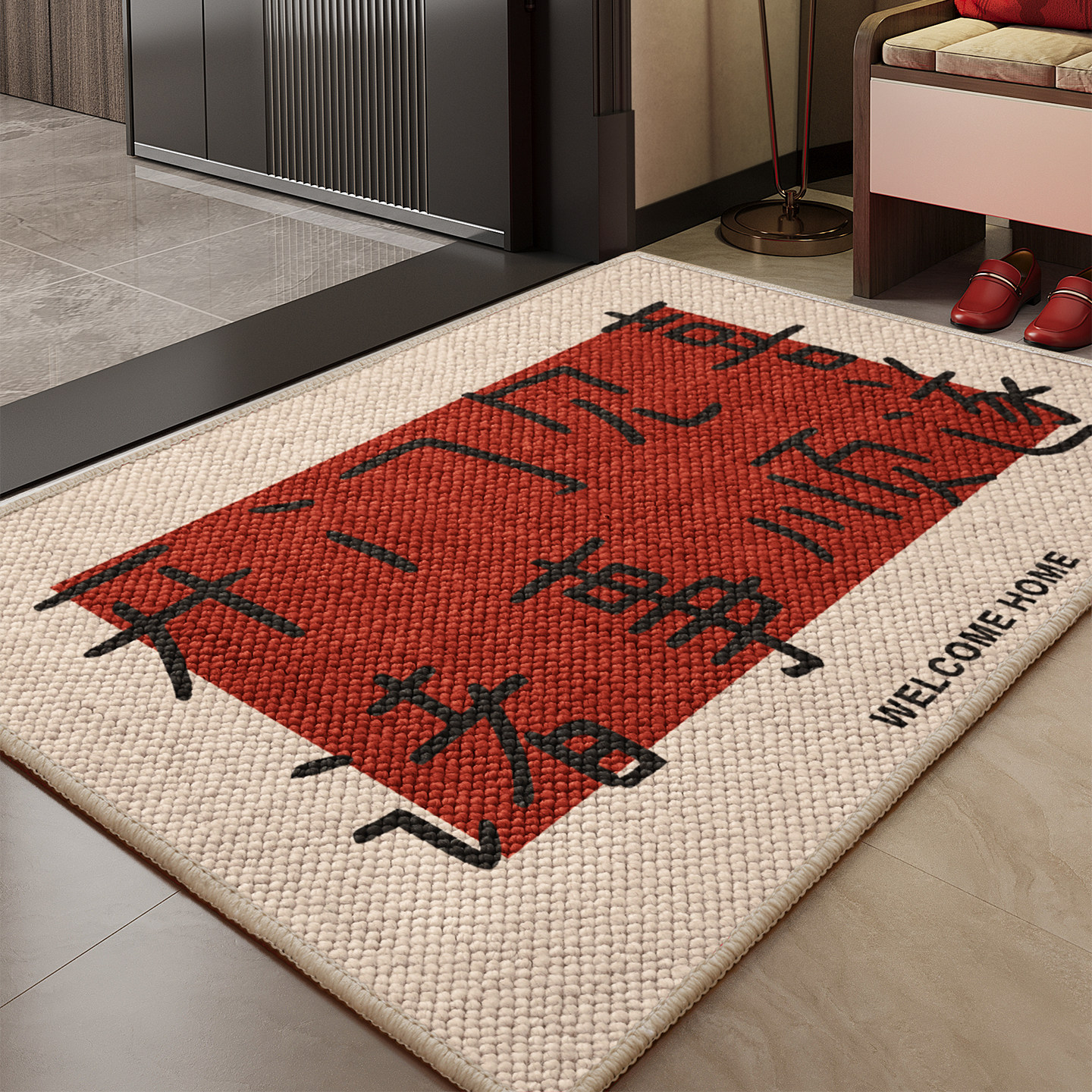 入户地垫高级感红色大颗粒