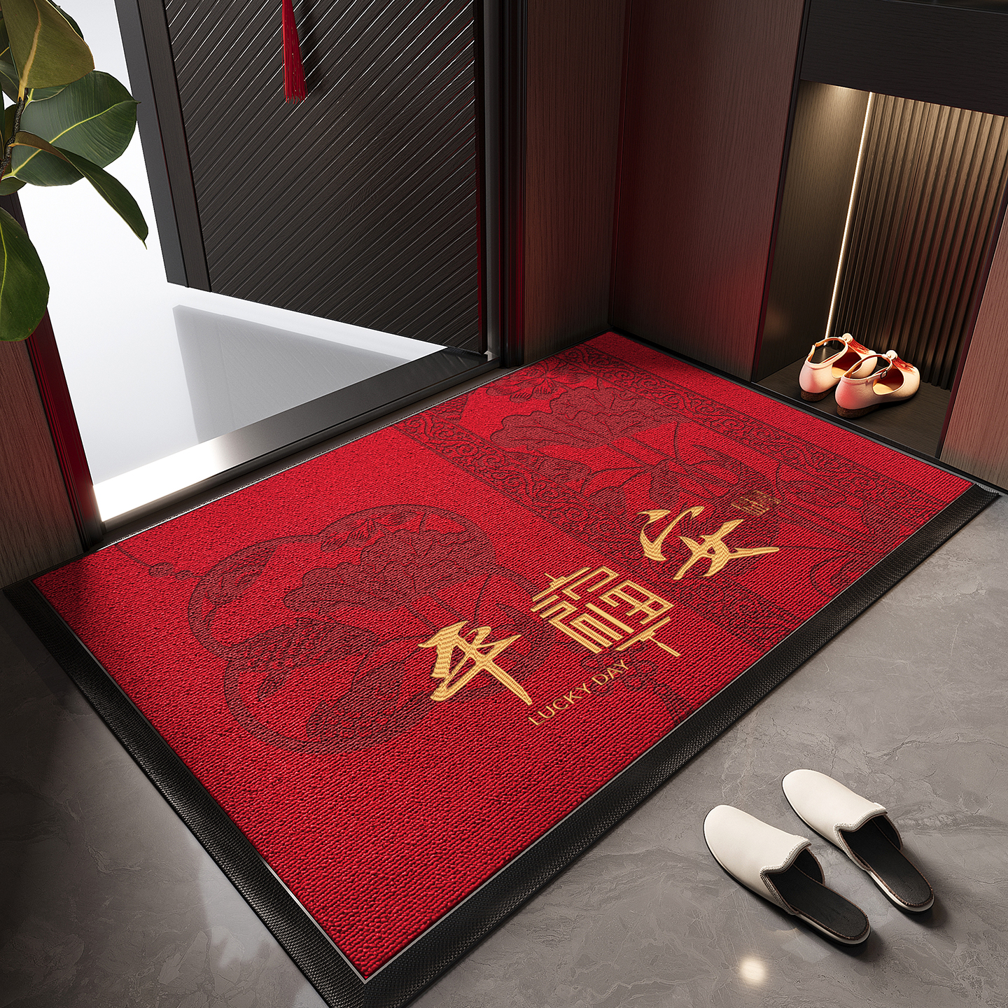 红色入户门地垫高端喜庆防滑脚垫