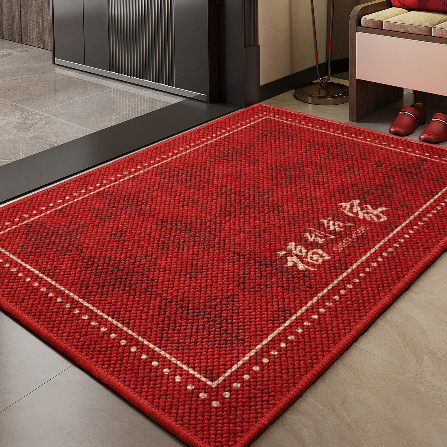 入户门地垫红色新款大颗粒玄关进门防滑耐磨脚垫高级感可定制地毯