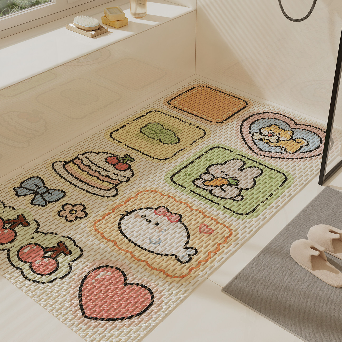 浴室防滑脚垫镂空疏格沥水垫淋浴房2026新款卡通卫生间可裁剪地垫
