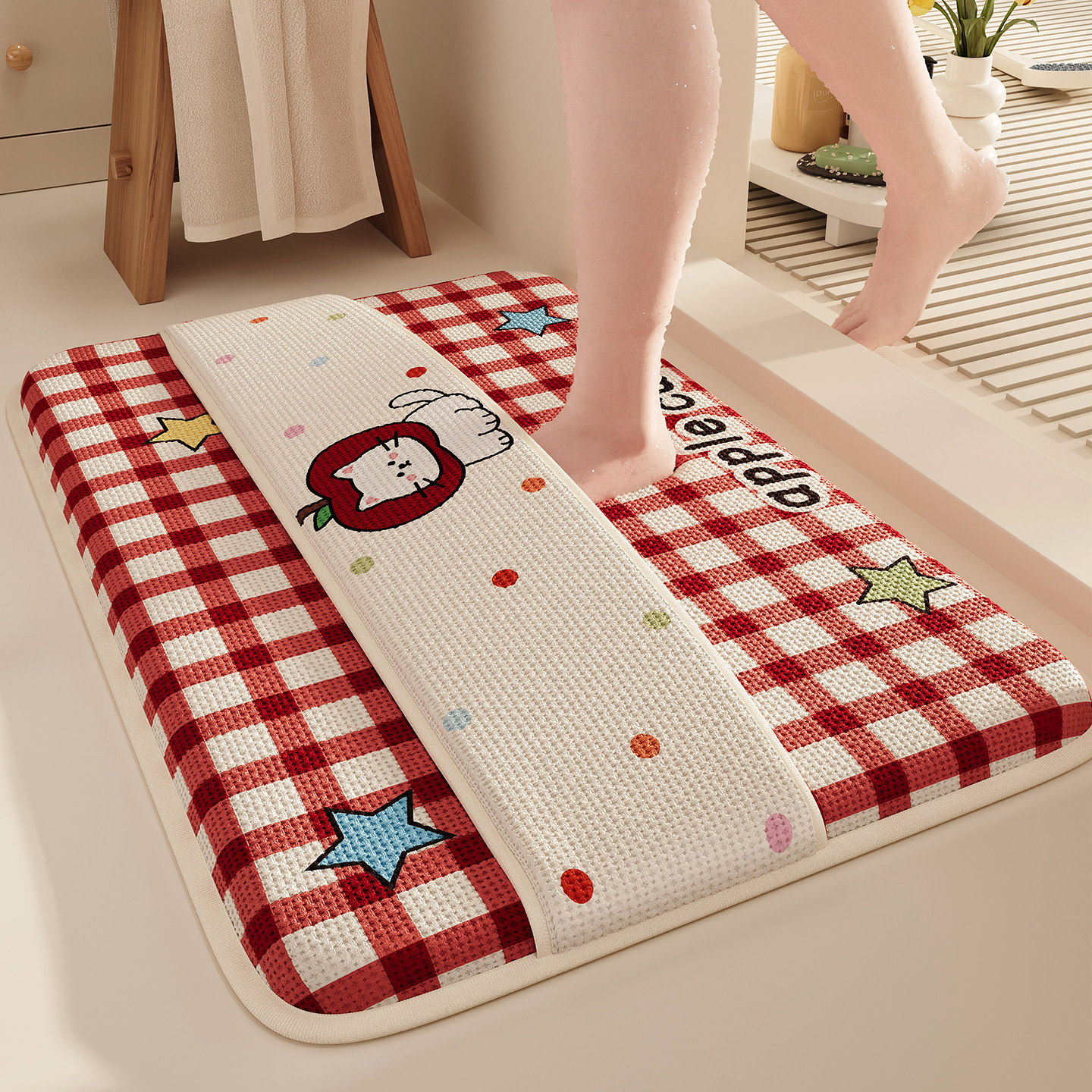 卡通卫生间地垫加厚绑带擦脚垫浴室防滑地毯洗澡厕所门口海绵吸水