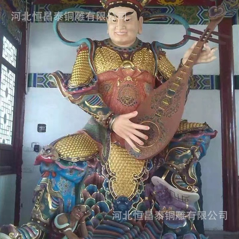 定制大型铸铜四大天王坐像贴金彩绘四大护N法哼哈二将神像铜摆件
