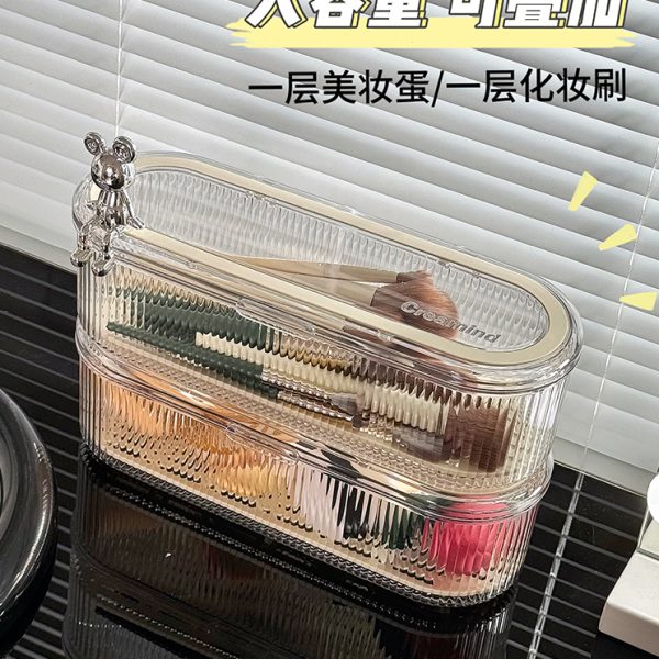 大容量化妆刷美妆蛋收纳盒子粉扑刷桶便携旅行梳妆台桌面带盖防尘