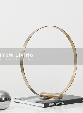 简约现代几何圈环金o属框创意软装饰品摆件家居客厅玄关样板房间