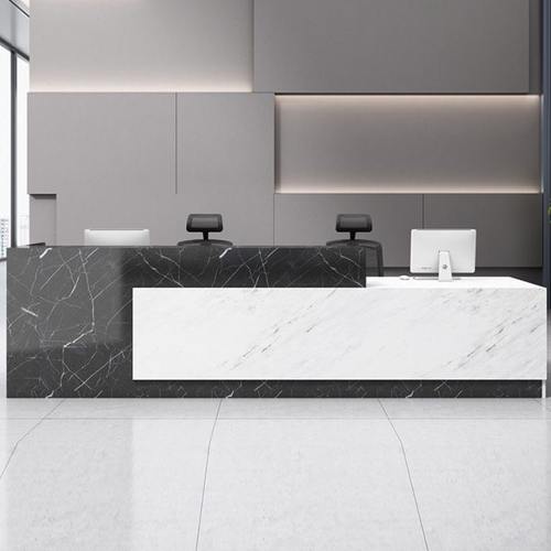 仿大理石公司前台接待台办公桌培训大厅迎宾台收银台吧台非烤漆