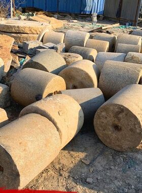 老石磙老石器青石磙旧石碾子复古景区园林装饰石柱墩圆柱花盆底座