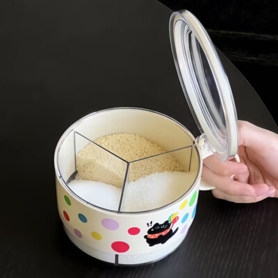 调味分配器盒调味味精盐瓶厨房三格调羹调味罐防潮密封调味储存盒