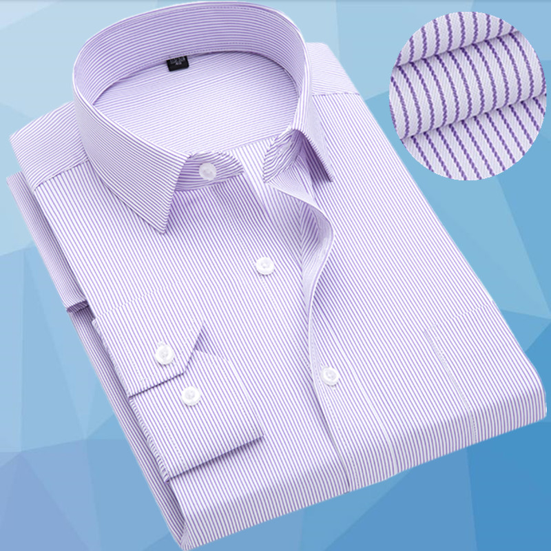 春季长袖衬衫男商务职业工装蓝色细条纹衬衣男正装西装打底工作服