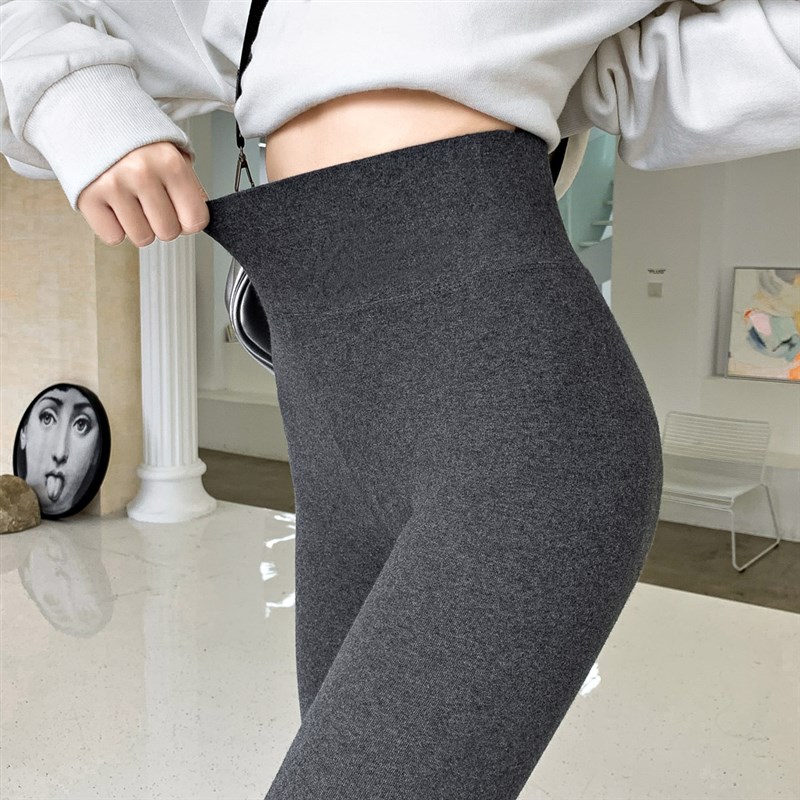 棉打底裤女秋冬加绒加厚内外穿特厚秋裤高腰薄绒灰色紧身保暖裤