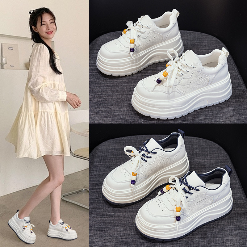 7厘米增高防滑小白鞋百搭拼色细带休闲运动小个子女厚底板鞋透气