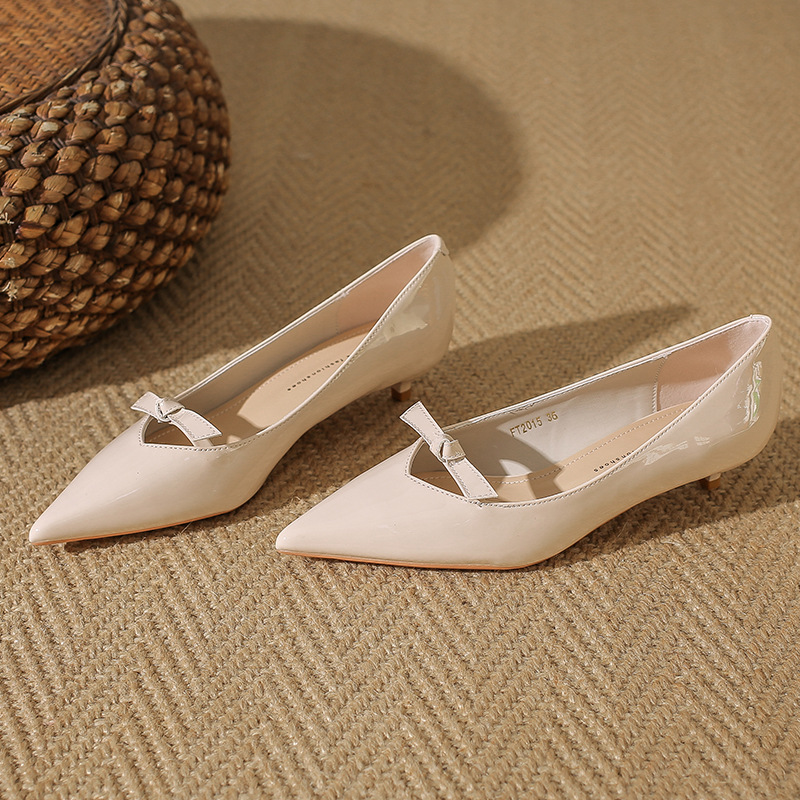 酒红色尖头单鞋女0033