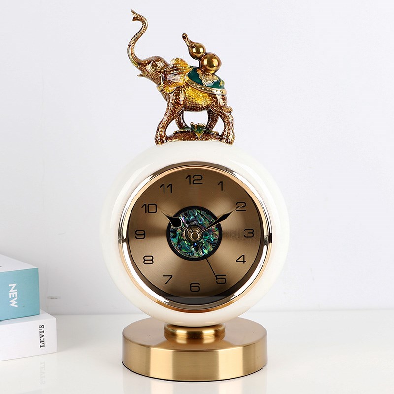 轻奢客厅座钟e现代欧式大象钟表时尚家用桌面时钟摆件台式静音坐