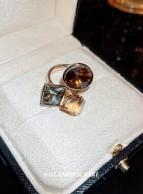 复古圆港风锆石女金个性戒开口戒指圈方块手饰时尚电食指镀真