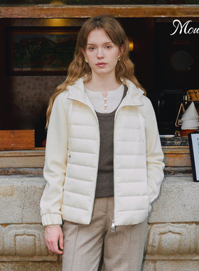 Mountlis蒙缇 鹅绒服高端梭织工艺羽绒服冬季拼接连帽鹅绒服外套