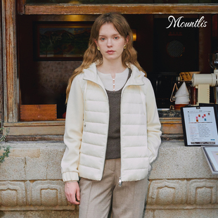 Mountlis蒙缇 鹅绒服高端梭织工艺羽绒服冬季拼接连帽鹅绒服外套