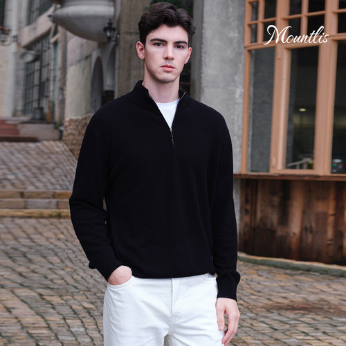 Mountlis粗纺半拉链领男套衫