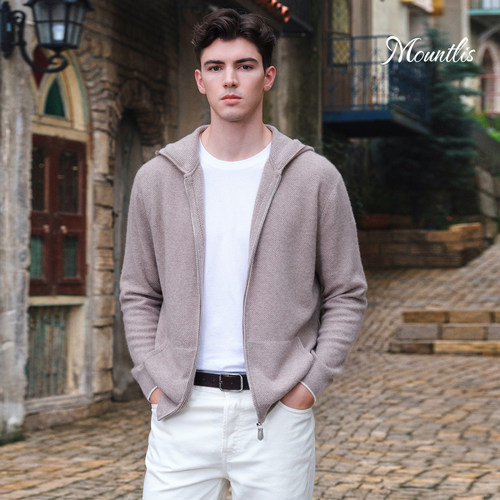 Mountlis羊毛连帽混色针帽衫