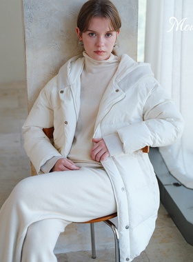 Mountlis蒙缇鹅绒服中长款针织拼接工艺设计感冬季连帽外套羽绒服