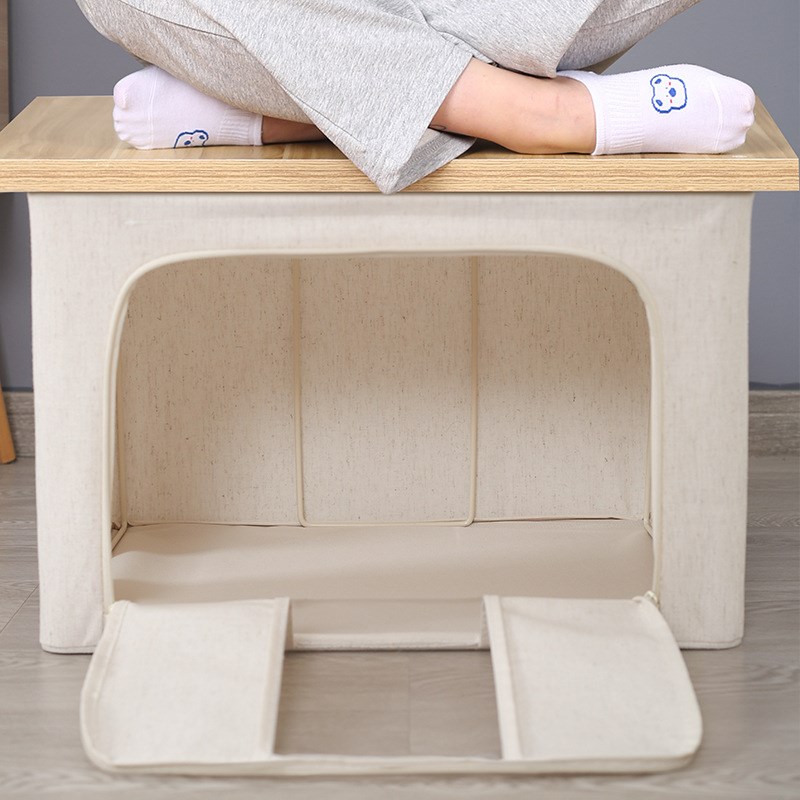 商诺高品质天山棉麻收纳箱可水洗家用衣物棉被整理加粗钢架百纳箱