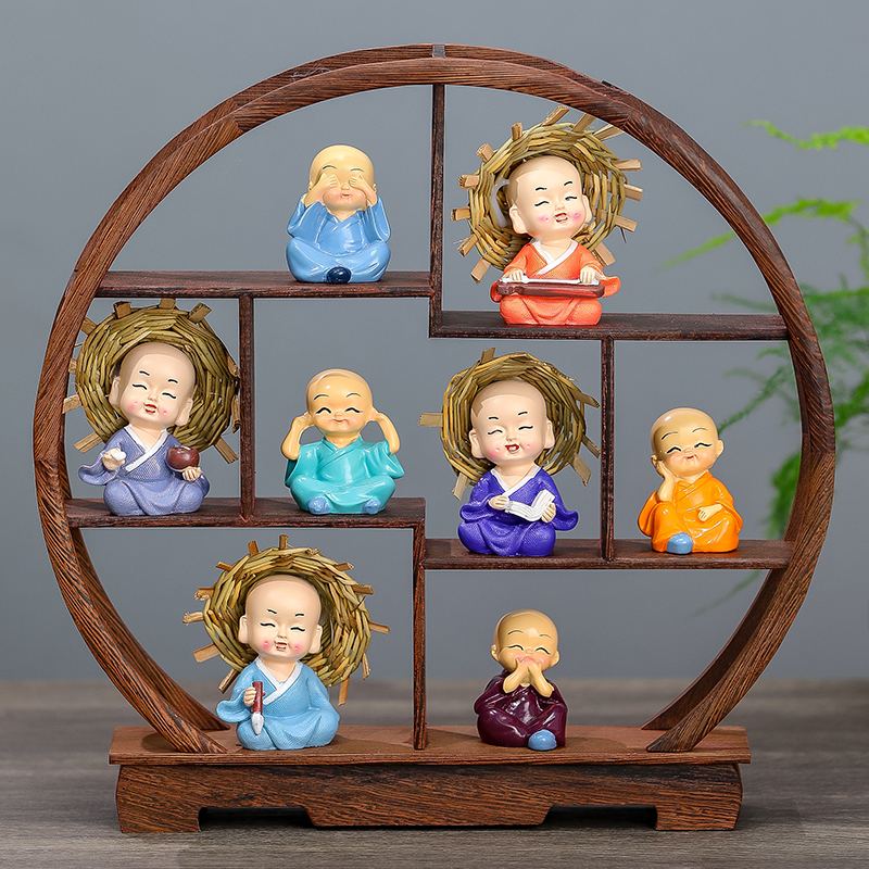 创意新中式摆件家居o室内客厅博古架玄关装饰品小和尚禅意茶桌摆