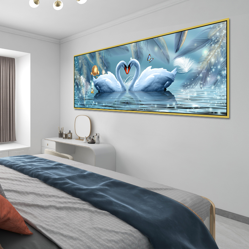 北欧自粘装饰浪漫墙纸卧室房间床头天鹅装饰画Q简约背景墙客厅壁图片