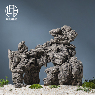 陶瓷仿青龙石色鱼缸造景假山装饰吸水石躲避洞爬台造景流水摆件