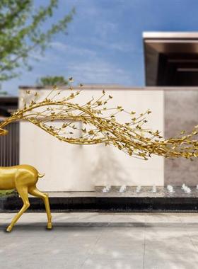 不锈钢镂空梅花鹿雕塑酒店大堂艺术售楼部装饰品园林景观麋鹿摆件
