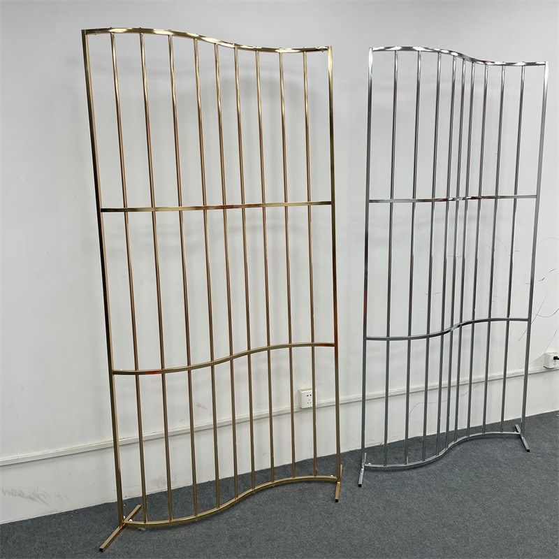 新款婚庆布置装饰道具电镀铁艺弧形线条屏风婚礼现场酒店舞台背景