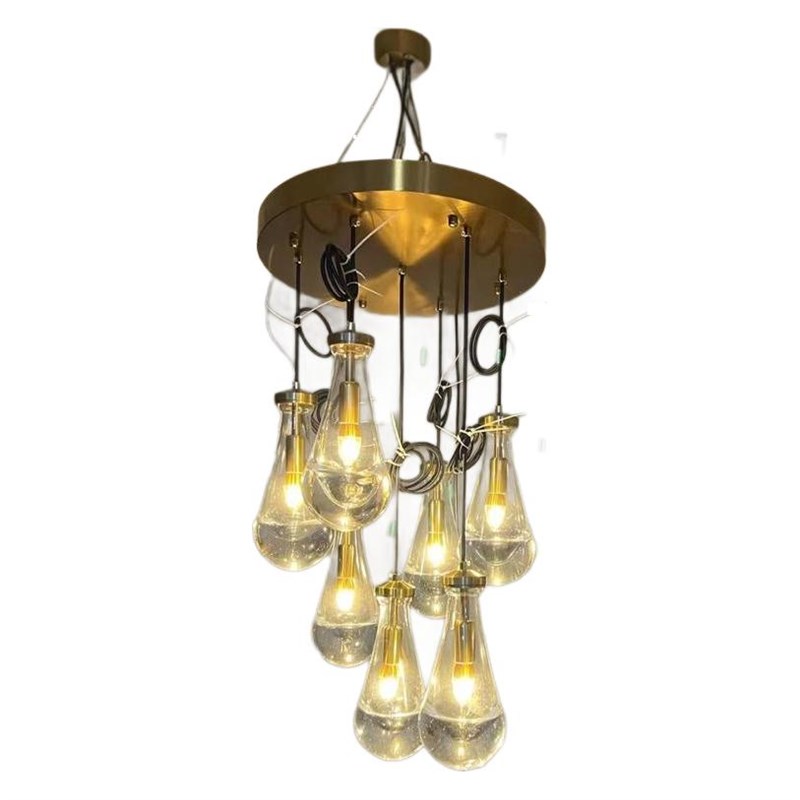 RH全铜后现代设计师客厅餐厅吧台卧室床头复式楼旋转楼梯水滴吊灯