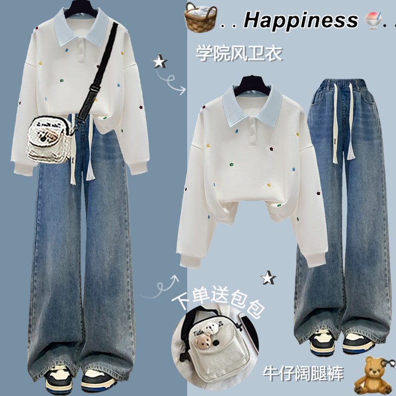 初中生秋季衣服女2026新款polo领上衣青少年女装高中生搭配一整套