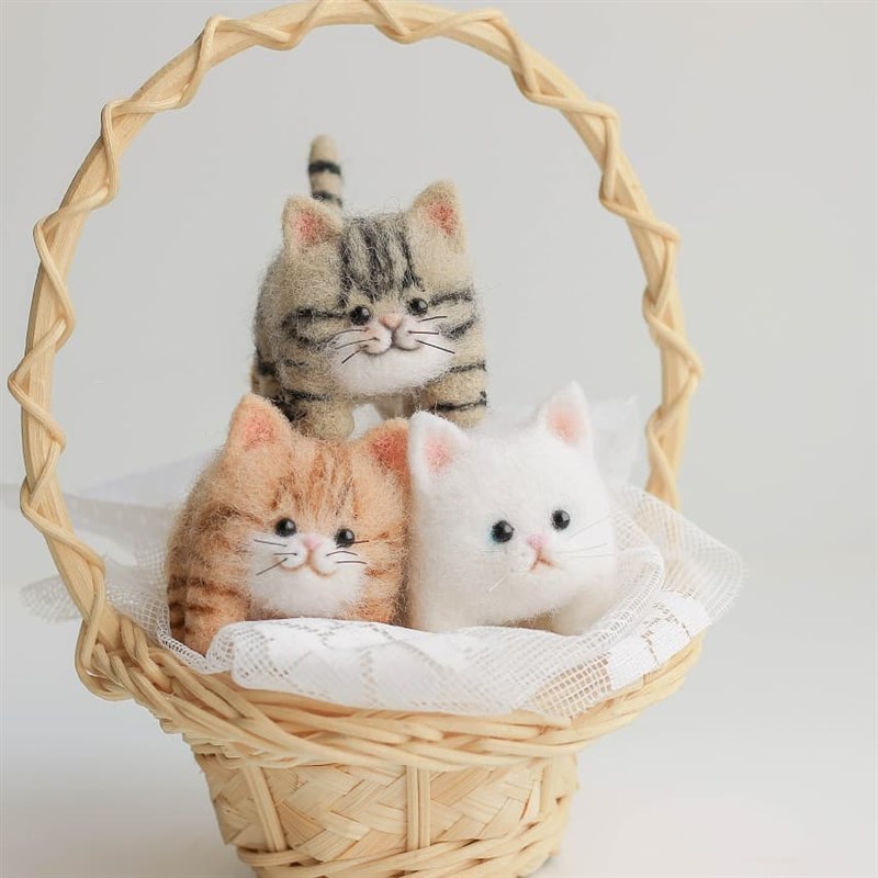 木子手作毛毡diy材料包 小猫羊毛毡戳戳乐Q猫玩偶钥匙扣手机