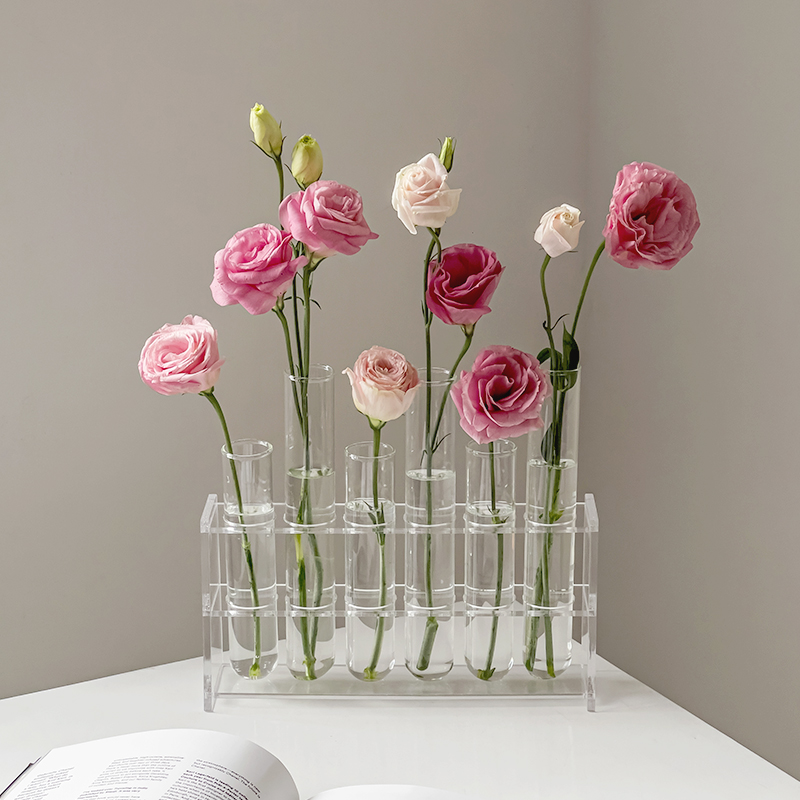 试管花瓶玻璃一排花m瓶小摆件客厅轻奢高档鲜花水培插花网红高级